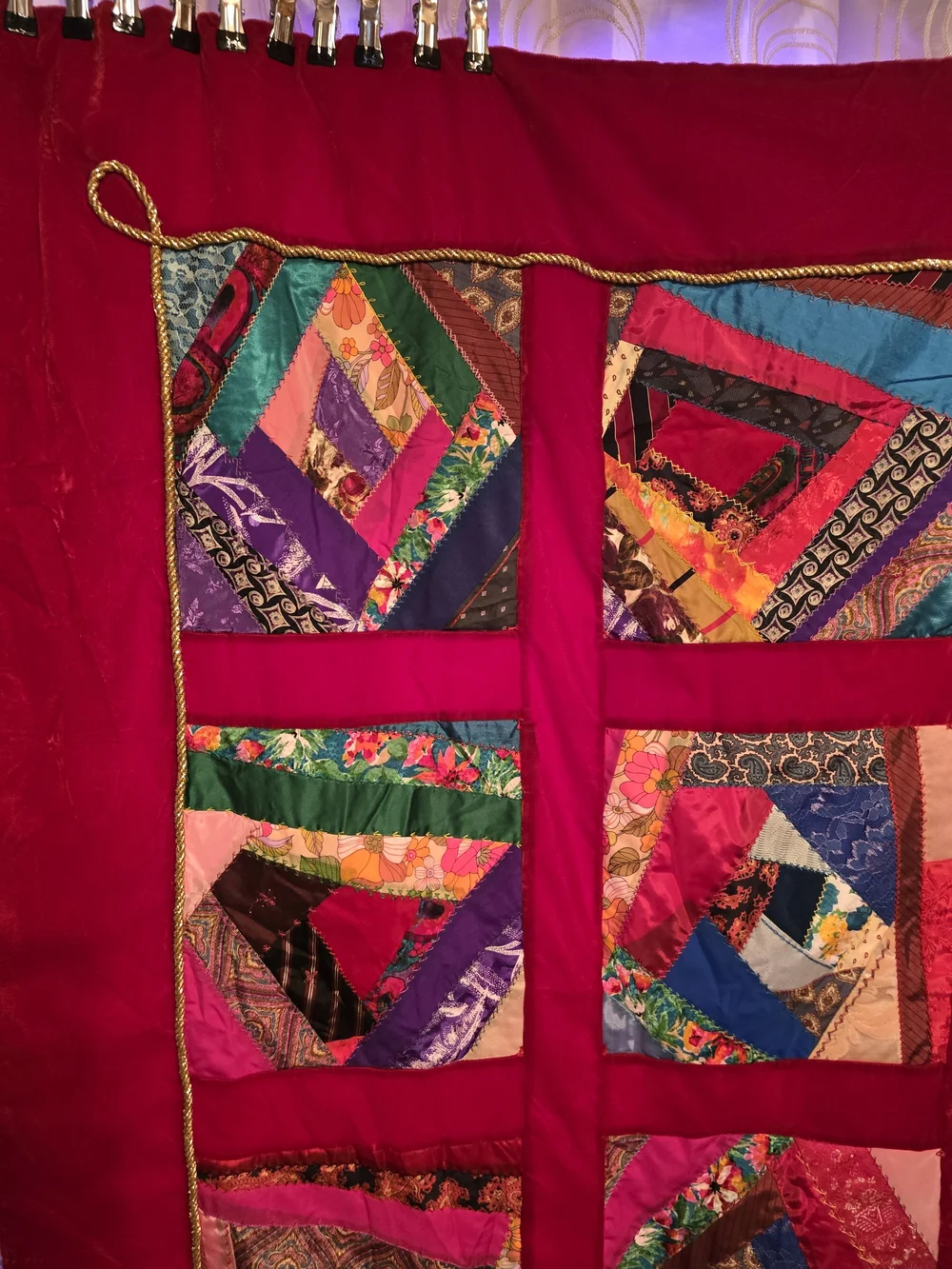 Vibrant Red Patchwork Quilt - Multicolor Block Design